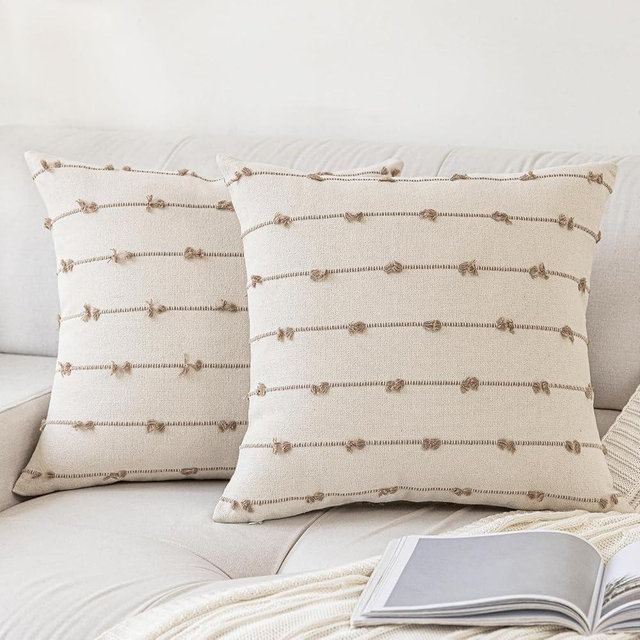 YEENAASY Boho Throw Pillow Covers 16x16 Set of 2 Modern Farmhouse Decorative Cushion Case Tufted Square Pillows Cover Neutral Pillow Cases Accent Pillowcase for Sofa,Couch,Bed,Beige and Khaki