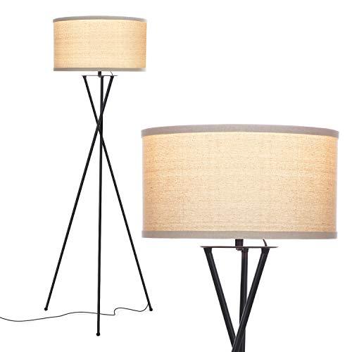 Brightech Jaxon Tripod LED Floor Lamp – Mid Century Modern, Living Room Standing Light – Tall, Contemporary Drum Shade Lamp for Bedroom or Office – Black