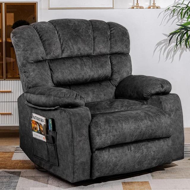 YI DANICA Recliner Chair Modern Ergonomic Lounge Single Sofa Seat Living Room Gravity Recliners Foam Filling 2 Cup Holders & Side Pocket