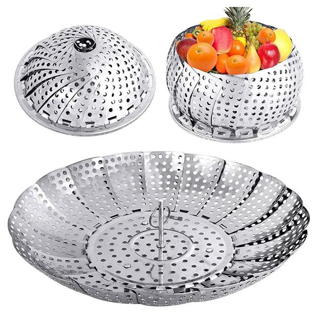 YLYL Veggie Vegetable Steamer Basket, Folding Steaming Basket, Metal Stainless Steel Steamer Basket Insert, Collapsible Steamer Baskets for Cooking Food, Expandable Fit Various Size Pot(5.9" to 9.8")