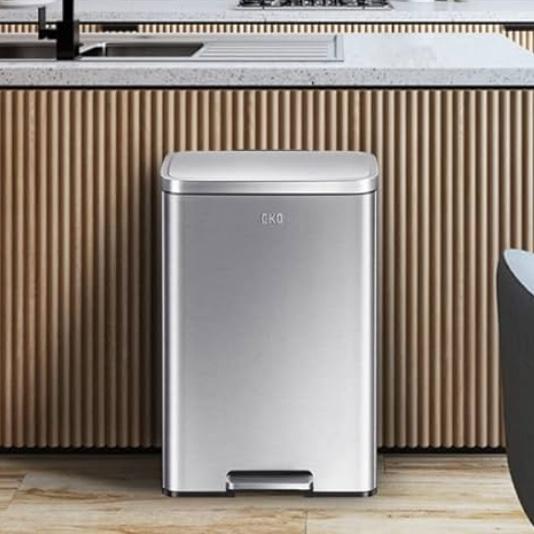 EKO Madison Brushed Stainless Steel 13.2 Gal/50L Kitchen Step Trash Can or Recycling Bin, Removable Inner Liner, Soft Close Lid, Fingerprint Resistant Finish