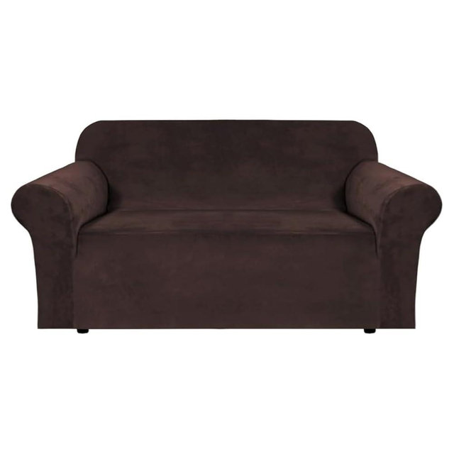 H.VERSAILTEX Stretch Velvet Loveseat Covers for 2 Cushion Couch Covers for Living Room Sofa Covers Slipcovers with Non Slip Straps Bottom, Ultra Thick Comfy Velour (Width 58"-72", Chocolate)