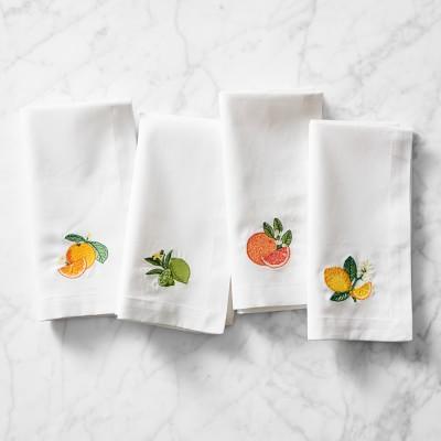 Citrus Embroidered Napkins, Mixed, Set of 4