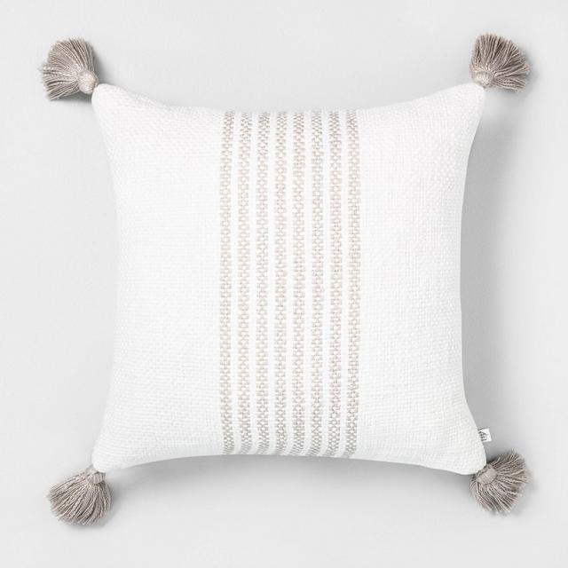 18x18 Center Stripe Pillow Taupe / Sour Cream - Hearth & Hand™ with Magnolia