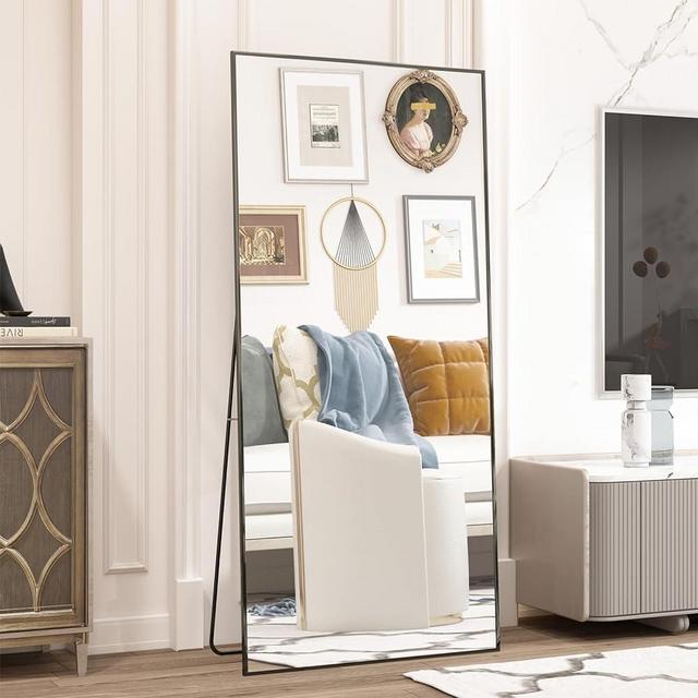 CASSILANDO Full-Length Mirror 65“ × 24 ", Floor Standing Mirror, Unique Vertical Mirror, Black Metal Frame Mirror, Over The Wall Hanging Mirror for Living Room Bedroom Entrance Bathroom