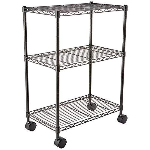 AmazonBasics 3-Shelf Shelving Storage Unit on 3" Wheel Casters, Metal Organizer Wire Rack, Black (23.2L x 13.4W x 32.75H)