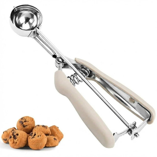 Cookie Scoop, 1Tbsp/15 ml/0.5oz Cookie Scoops for Baking, 18/8 Stainless Steel Cookie Scooper for Baking, Ice Cream Scooper with Trigger Release, Cookie Dough Scoop with Non-slip Grip (White)