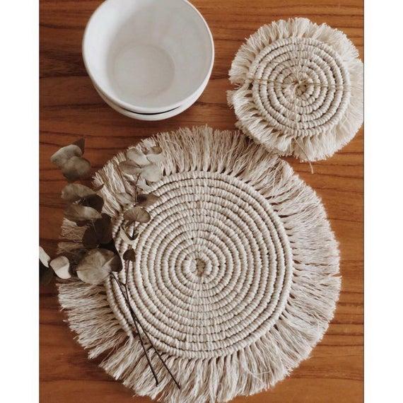 Natural Round Boho Placemats - Large