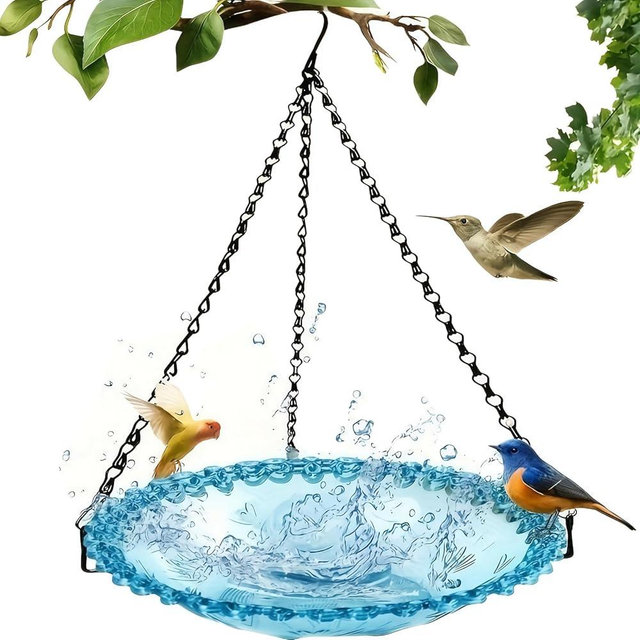 Outdoor Hanging Bird Feeder 15.74×9.25 Inch,Large Capacity & Detachable Tray for Easy Cleaning, Weather-Resistant Plastic Bird Feeder for Yard, Patio, Balcony (Blue)