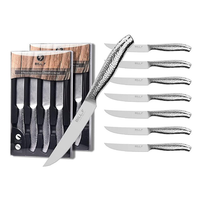 BF BILL.F SINCE 1983 Sharp Steak Knife Set of 8 Stainless Steel Serrated Knives Set with Gift Set, 8-Piece Kitchen Steak Knife Set, Silver
