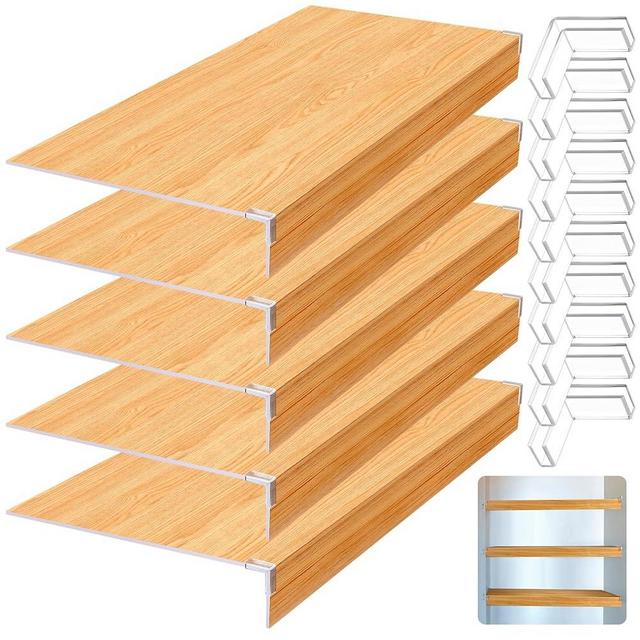 Hoolerry 5 Pcs 38 x 16 Inch Foamed PVC Wire Rack Covers for Removable Closet Decoration(Not Wood) Don't Bear Too Much Weight Pantry Shelves Covers for Bathroom Kitchen Shelving(Wood Color)