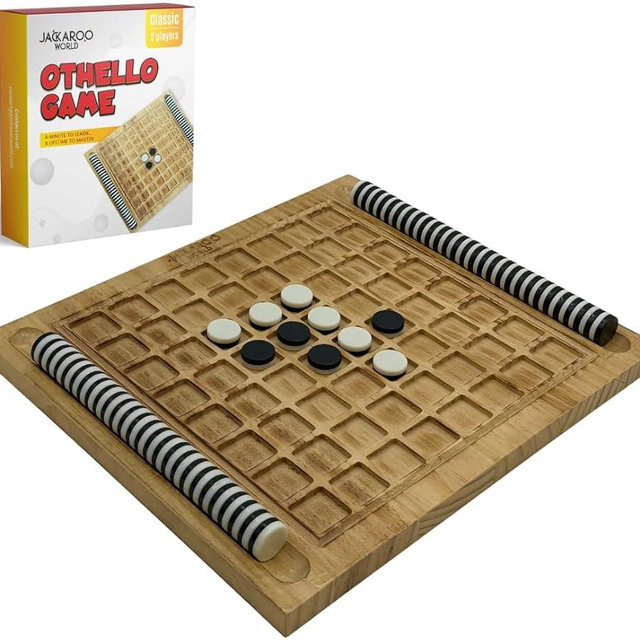 Jackaroo World Othello Board Game - Reversi Game - Classic 2 Player Games - Travel Othello Game Original Reversi Fun, Competitive, Strategy Games - Wooden Games for Adults - Black & White 64 Checkers