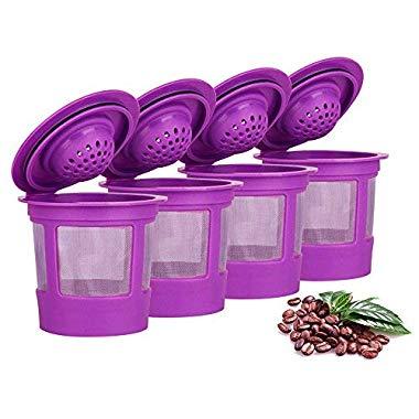 Maxware 4 Reusable Refillable Coffee Filters For Keurig Family 2.0 and 1.0 Brewers Fits K200, K300/K350/K360,/K450/K460, K500/K550/K560 (Purple, 4)