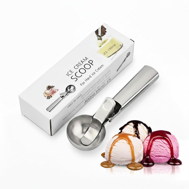Ice Cream Scoop with Trigger, Heavy Duty Stainless Steel Ice Cream Scooper with Lever of Kitchen Appliances Tools - 1 Piece, Easy to Use, Glossy Look, Rust-Proof & Dishwasher Safe Product