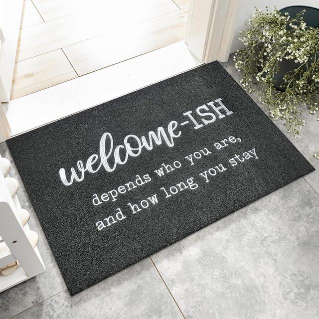 Large Door Mat Entrance Welcome Mat for Front Door Entryway Funny Doormat Non Slip Rubber Back Mat Black Welcome-ish Low Profile Mats for Entry Patio Shoe Mats