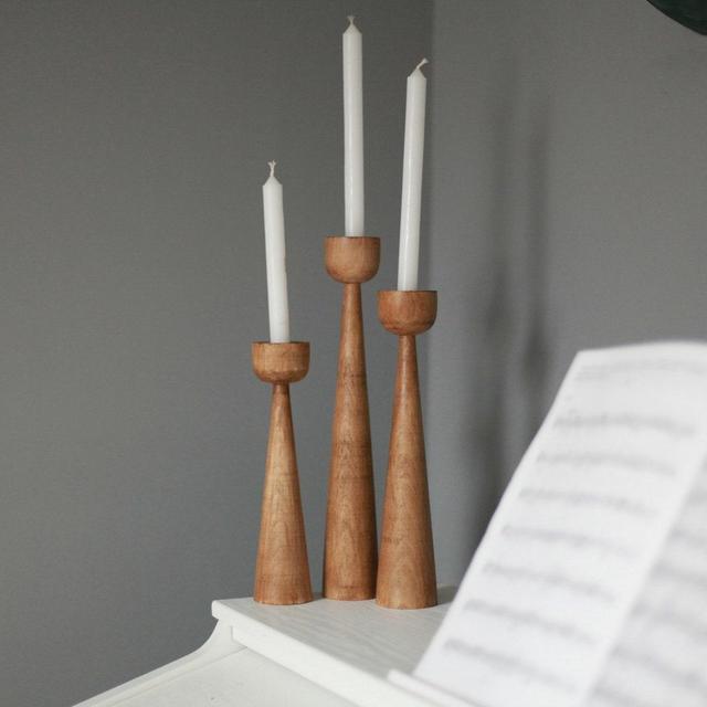 wooden set of 3 candlesticks scandinavian...
