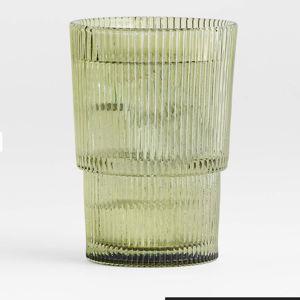 Atwell 16-Oz. Moss Green Stackable Ribbed Glass | Crate & Barrel