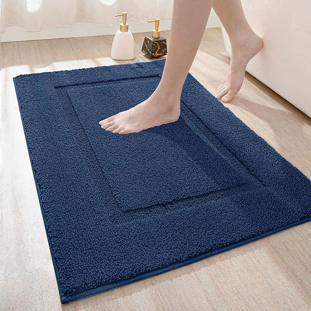 DEXI Bathroom Rug Mat, Ultra Absorbent Soft Bath Rug, Washable Non-Slip Bath Mat for Bathroom Floor, Tub, Shower Room, 24"x16", Navy