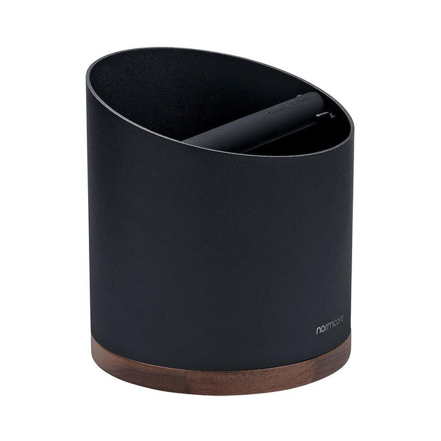 Normcore Espresso Knock Box, 1L Capacity Holds 20-25 Espresso Pucks, Stainless Steel with Walnut Non-Slip Base, Knock Bin For Home Baristas, Black
