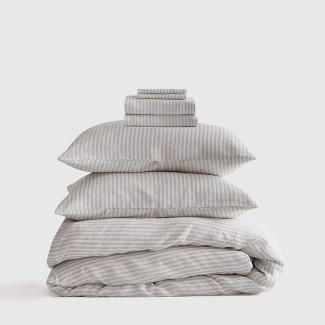 European Linen Stripe Deluxe Bedding Bundle (queen) (mist/white stripe)