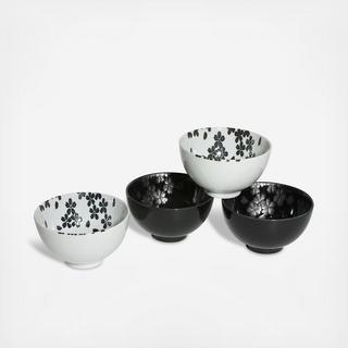Black & White Sakura 4-Piece Rice Bowl Set