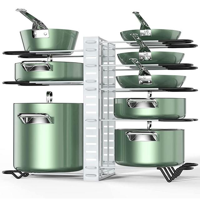 Pot Rack Organizers, G-TING 8 Tiers Pots and Pans Organizer for Kitchen Organization & Storage, Adjustable Pot Lid Holders & Pan Rack, Lid Organizer for Pots and Pans With 3 DIY Methods(Grey)