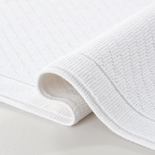 Arkwright 100% Cotton Bathroom Rug - High Absorbent Stylish Textured Woven Design Bath Mat, Slip Resistant Backing for Shower and Bathtub Floor, 17x24 in - White