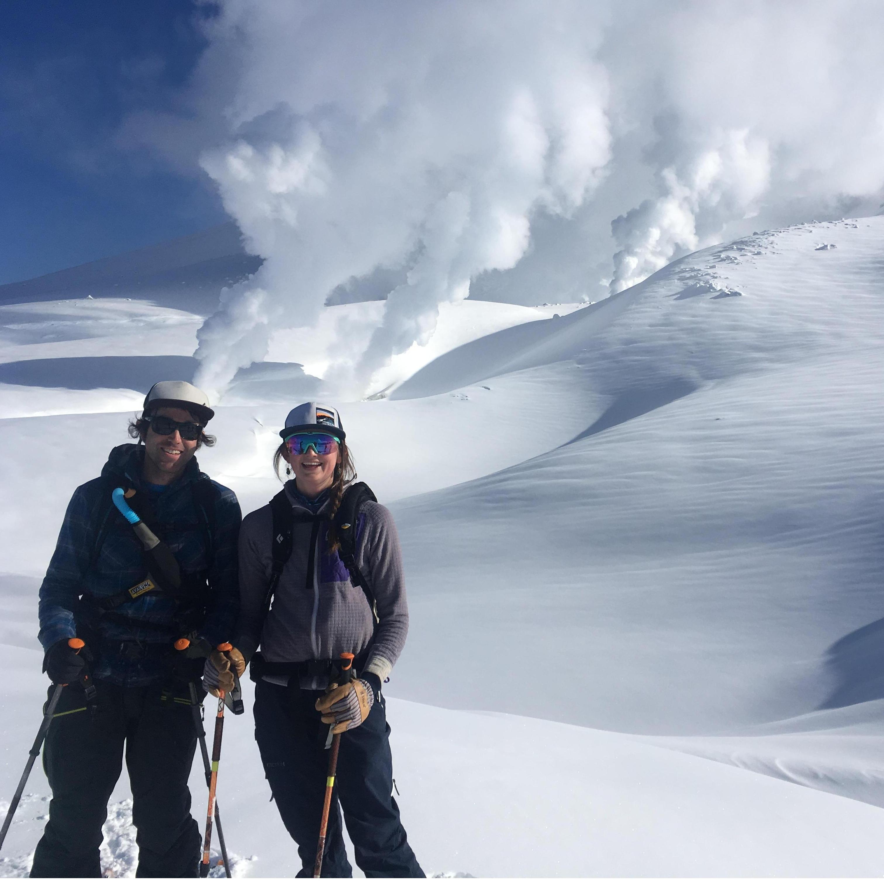skiing amidst volcanoes in Japan