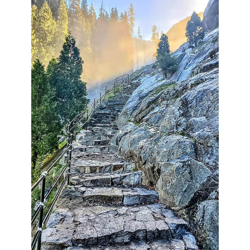 The 7 mile Mist Trail at Yosemite was one we prepared for and looked forward to for months, as it was our first hike longer than a few miles. These were the stairs approaching the first waterfall.
