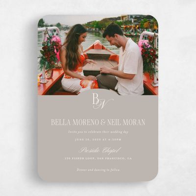 Greige, Beige Wedding Invitation - Roscana Photo