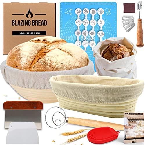 Most Complete Bread Banneton Proofing Basket Set - Round & Oval Proofing Baskets for Sourdough Bread Lame Whisk Dough Scraper Bread Bag | 100% Natural Rattan Cane Ideal Bread Making Gift for Bakers