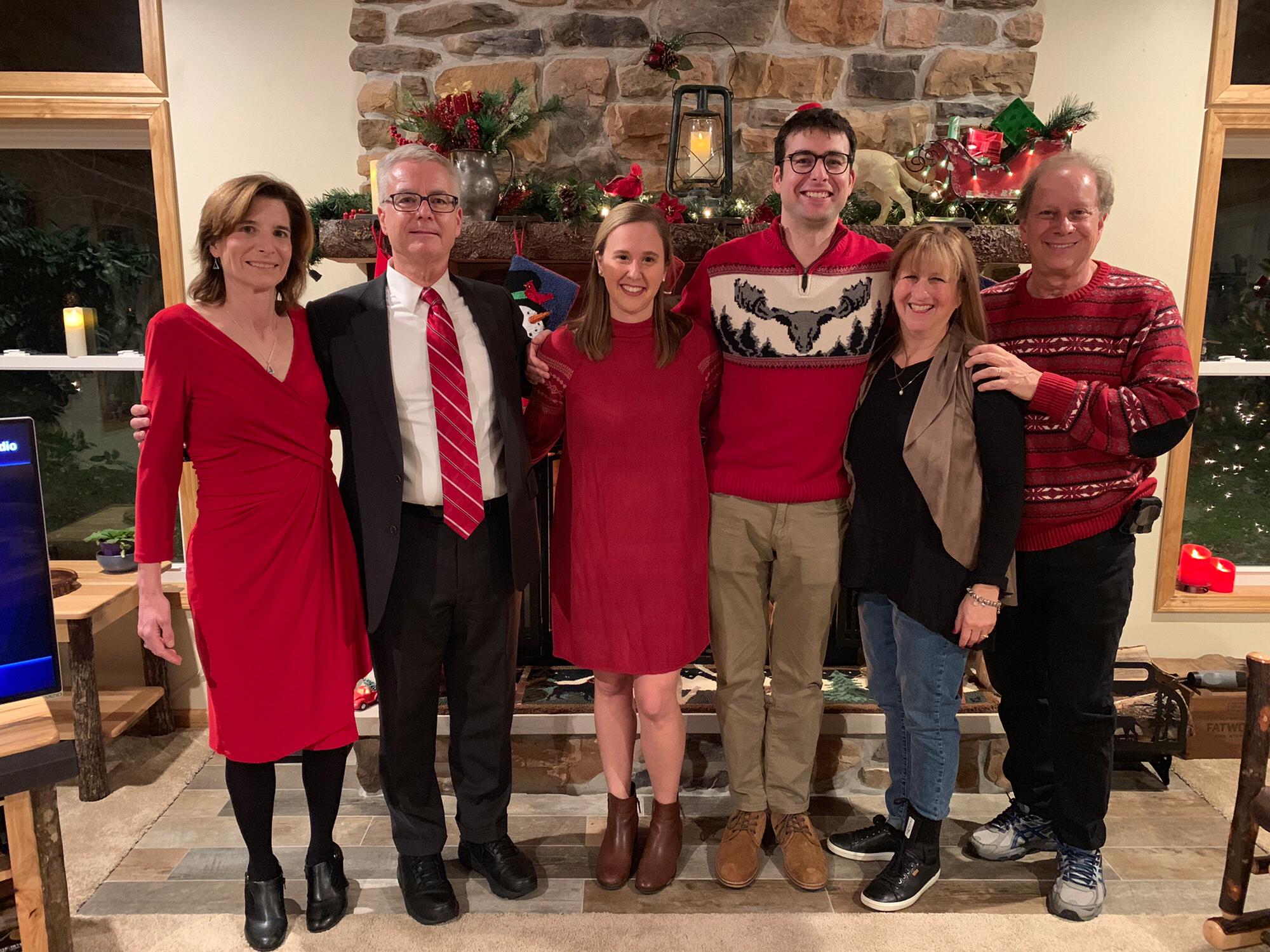 At the Spiros' Christmastime engagement party, with all of our parents.