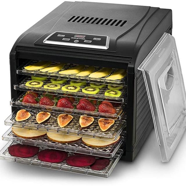 Gourmia GFD1650 Premium Electric Food Dehydrator Machine - Digital Timer and Temperature Control - 6 Drying Trays - Perfect for Beef Jerky, Herbs, Fruit Leather - BPA Free - Black