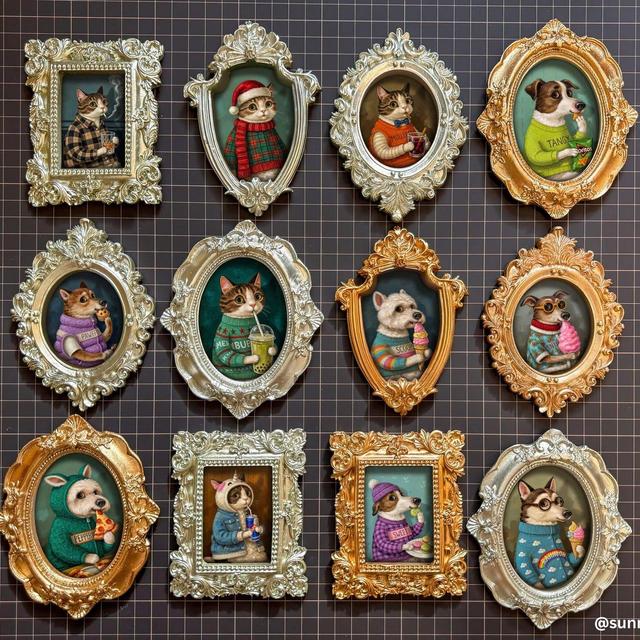 Custom Pet Portrait Magnets. Vintage Hand Painted Pet Portrait Fridge Magnet Best Gift for Pet Owner and Lover