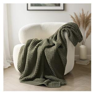 EVERGRACEHOME Chunky Chenille Knit Throw Blanket for Couch, Soft Luxurious Moss Stitch Chair Blankets for Bed, Cozy Decorative Farmhouse Knitted Throws for Sofa, Olive Green, 50" x 60"