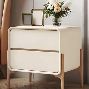 Rounded Corners Nightstands Solid Wood with Drawers and Silent Buffer Guide Rail - Beige 30 x 40 x 50 cm