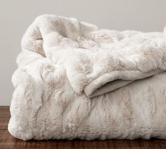 Faux Fur Ruched Throws - GRAY 50x60