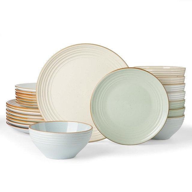 Famiware Jupiter Dinnerware Set, Plates and Bowls Dish Sets for 8 (24 Pieces), Microwave and Dishwasher Safe Stoneware Speckled Tableware, Chip and Scratch Resistant, Multi-color