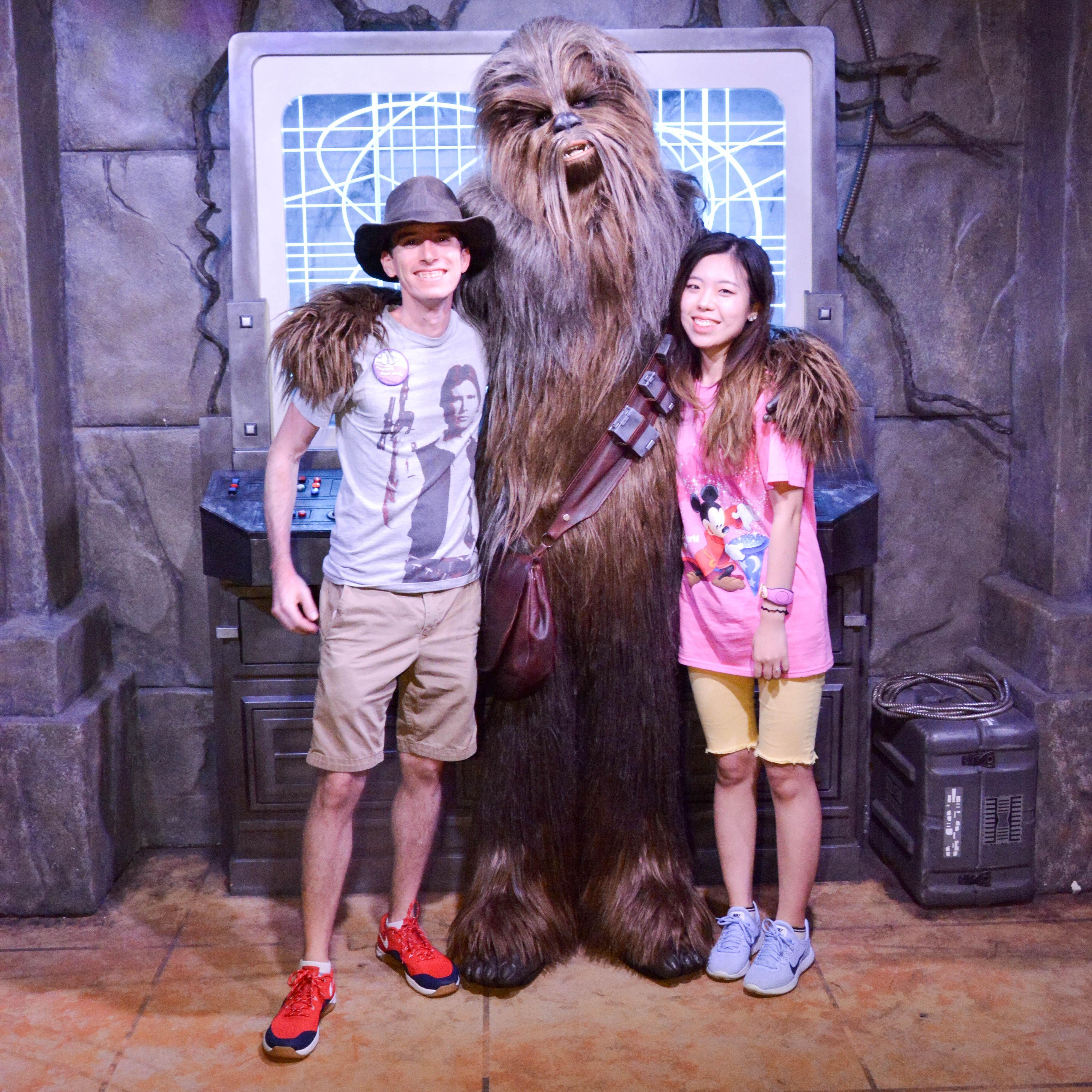 We met Chewbacca! ("uughguughhhghghghhhgh uughghhhgh hnnnhrrhhh" in Wookie). (Hollywood Studios, Disney World)