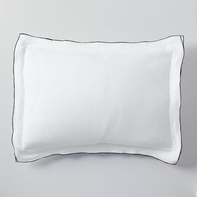 European Flax Linen Merrow Edge Standard Sham, White/Black