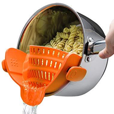 Kitchen Gizmo Snap N Strain Strainer, Clip On Silicone Colander, Fits all Pots and Bowls - Orange