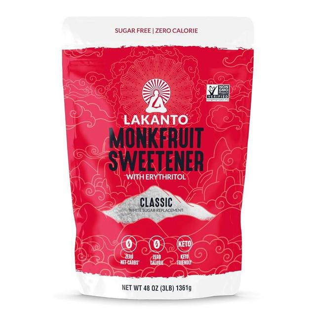 Lakanto Monk Fruit Sweetener With Erythritol, White Sugar Substitute From Monk Fruit Extract, Classic White Sugar Replacement for Baking, Coffee & Tea, Gluten Free, Low Carb, Non GMO, Keto, 3 LB Bag