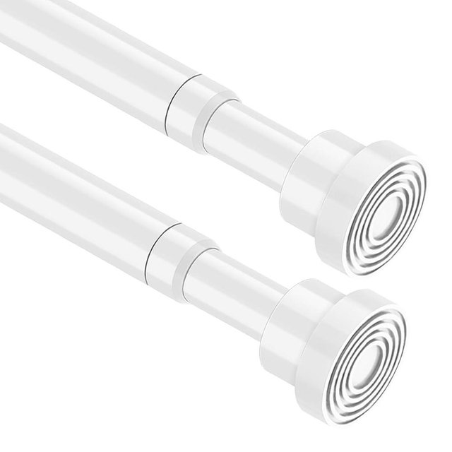 2pcs Tension Curtain Rod 33 to 56 No Drilling Spring Tension Rod Adjusting White Curtain Rod No Drilling Non-Slip Expandable Spring Loaded Curtain Tension Rods for Window, Doorway, Closet, Wardrobe