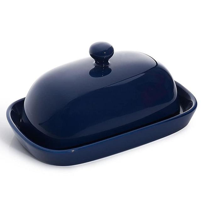 Sweese 306.103 Porcelain Cute Butter Dish with Lid, Perfect for East/West Butter, Navy