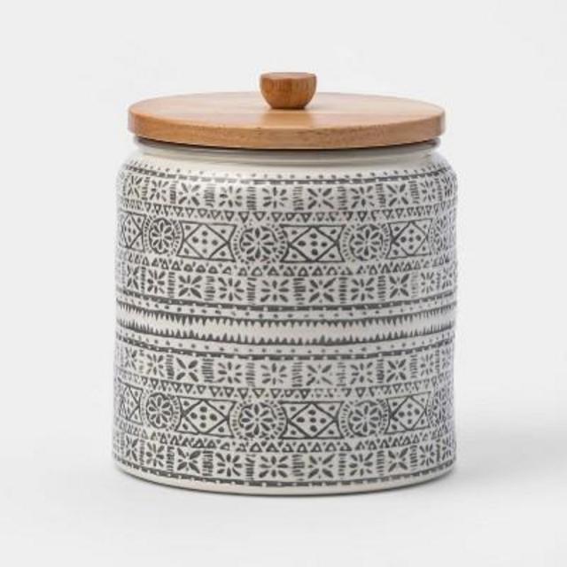 84oz Stoneware Genesis Stripe Food Storage Canister with Wood Lid White/Gray - Threshold™