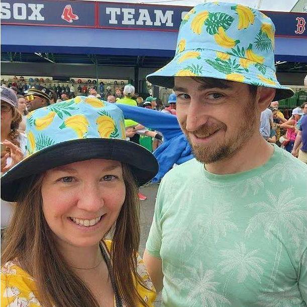 Eagerly awaiting the start of the Savana Banana's baseball game in Fenway Park.