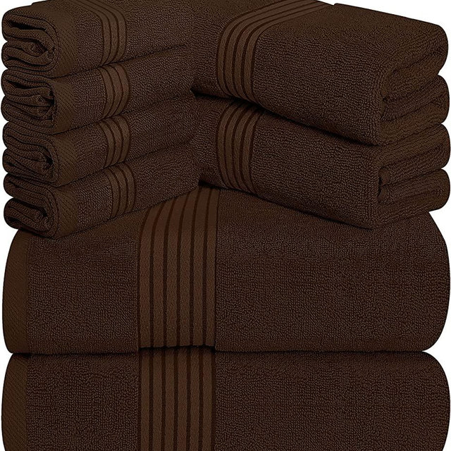 Utopia Towels 8-Piece Luxury Towel Set, 2 Bath Towels, 2 Hand Towels, and 4 Wash Cloths, 600 GSM 100% Ring Spun Cotton Highly Absorbent Towels for Bathroom, Sports, and Hotel (Dark Brown)