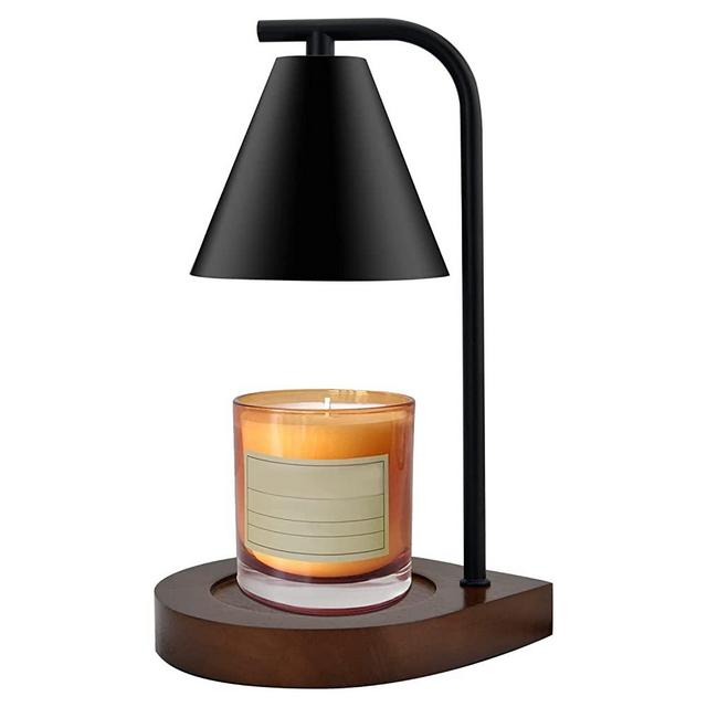 SOKCVSEA Fragrance Candle Warmer Lamp - Home Decor Wax Melt for Small Large Size Jar Candles Retro Wooden Base (Round Black)