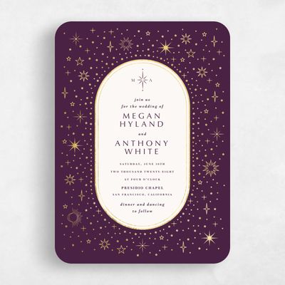 Purple Rounded Wedding Invitation - Heron Classic Foil