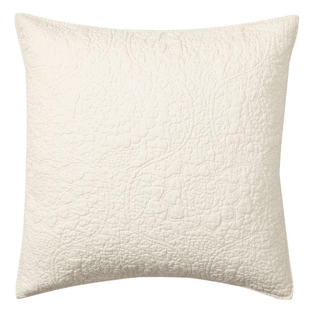 Belgian Flax Linen Floral Stitch Quilted Sham, Classic Ivory, Euro, Set of 3